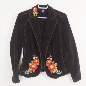 VTG KIKIT Jeans Y2K Corduroy Blazer Sz‎ S Flower Embroidered Boho Western Fairy